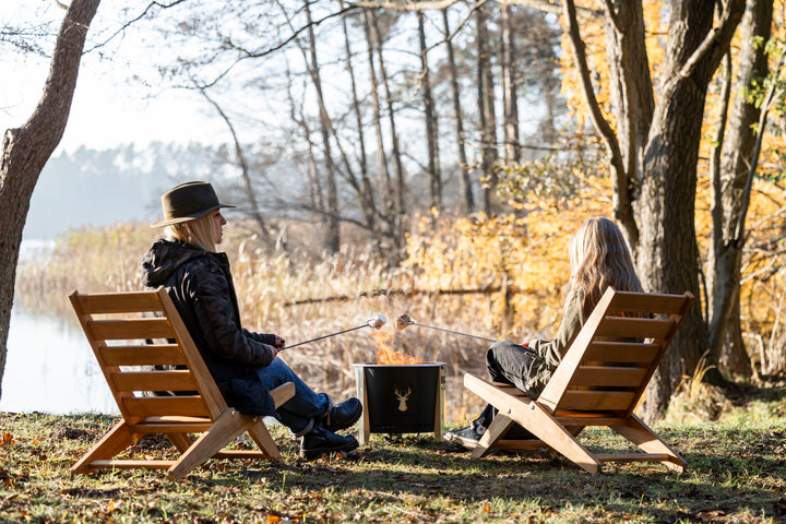 Alpha Camp Chair Set | Portable Fire Pit + 2 Folding Chairs | Black