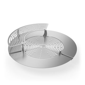 Alpha 600 three-piece stainless steel grilling accessory set with central grill grate, extension ring and upper rack.