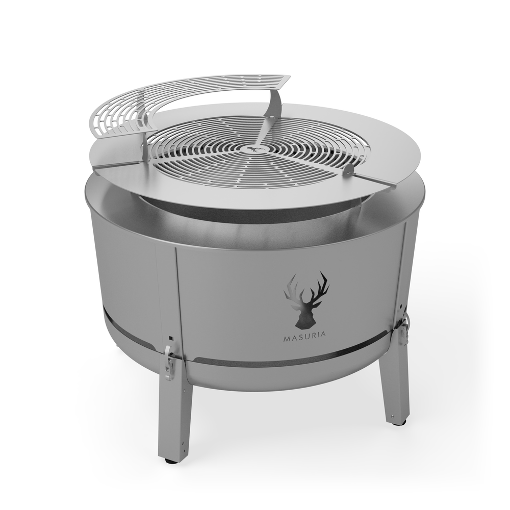 Alpha 800 complete Silver grill set: fire pit with central grill grate, extension ring and upper rack.