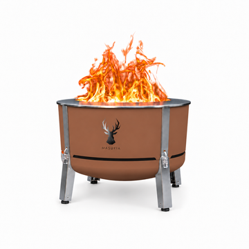 Alpha 800 fire pit in Terra Brown with stainless steel legs; fire pit only, without optional grilling accessories.