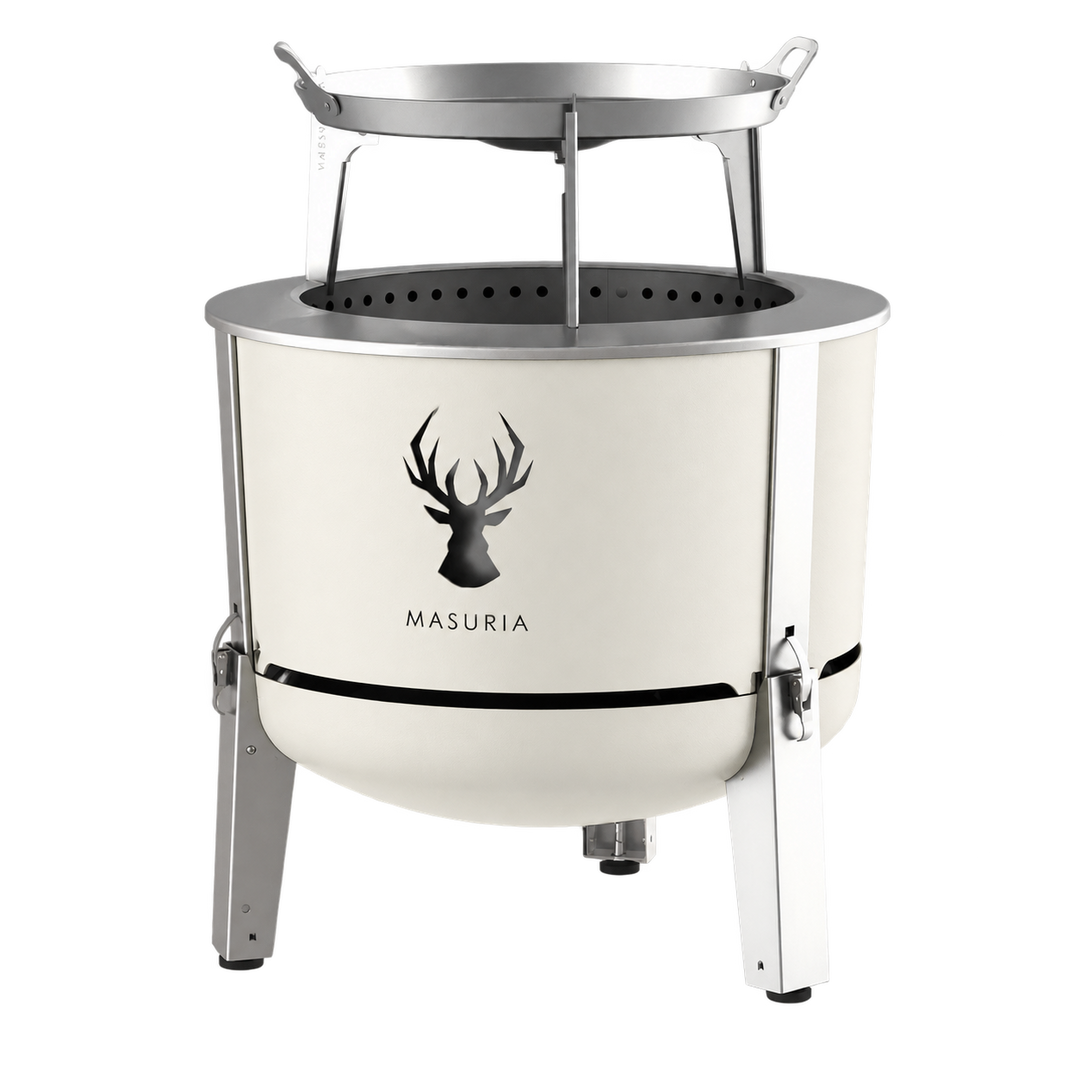 Alpha 600 Grill Plate Set | Smokeless Fire Pit + Grill Plate | Ivory Frost