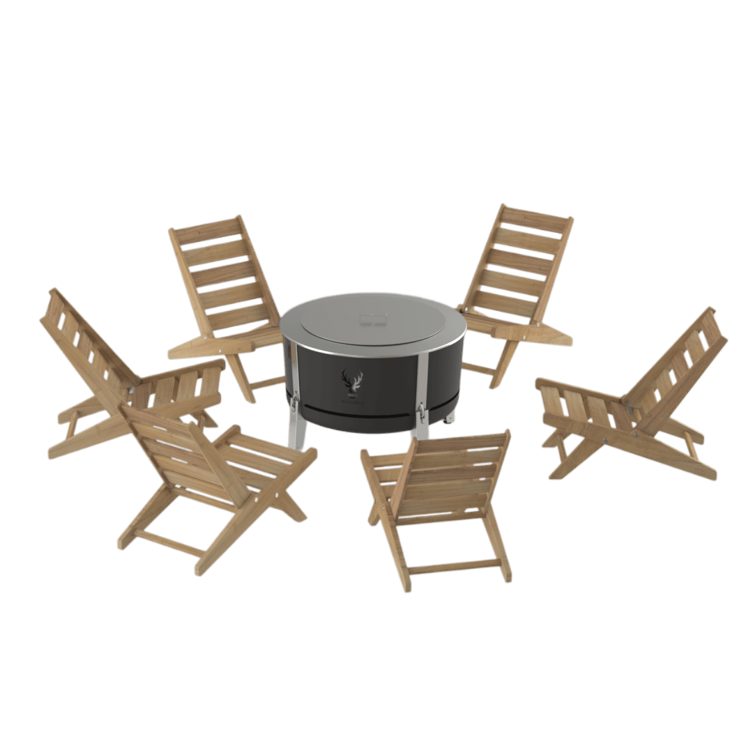 Alpha 800 Gathering Set – Smokeless Fire Pit Set for 6 | Masuria Wild – Masuria Wild | smokeless fire pit, outdoor chair (rauchfreies Feuerstelle, Gartenstuhl)