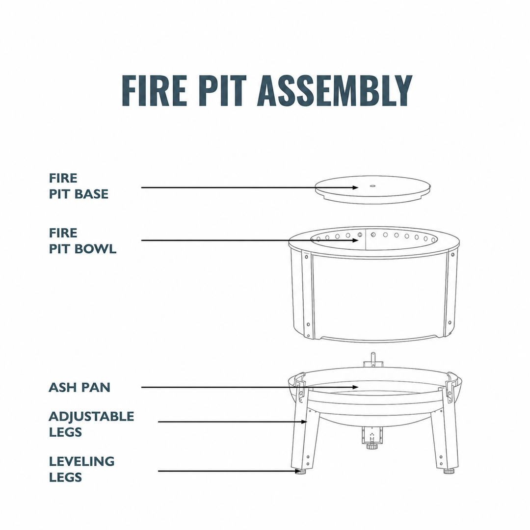 
Assembly diagram of the Alpha 600 and Alpha 800 fire pits