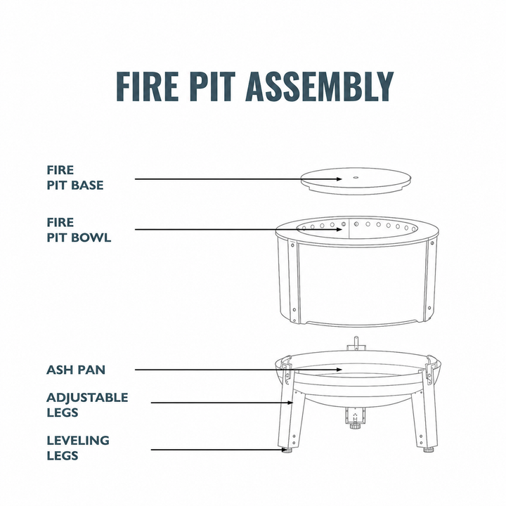 
Assembly diagram of the Alpha 600 and Alpha 800 fire pits